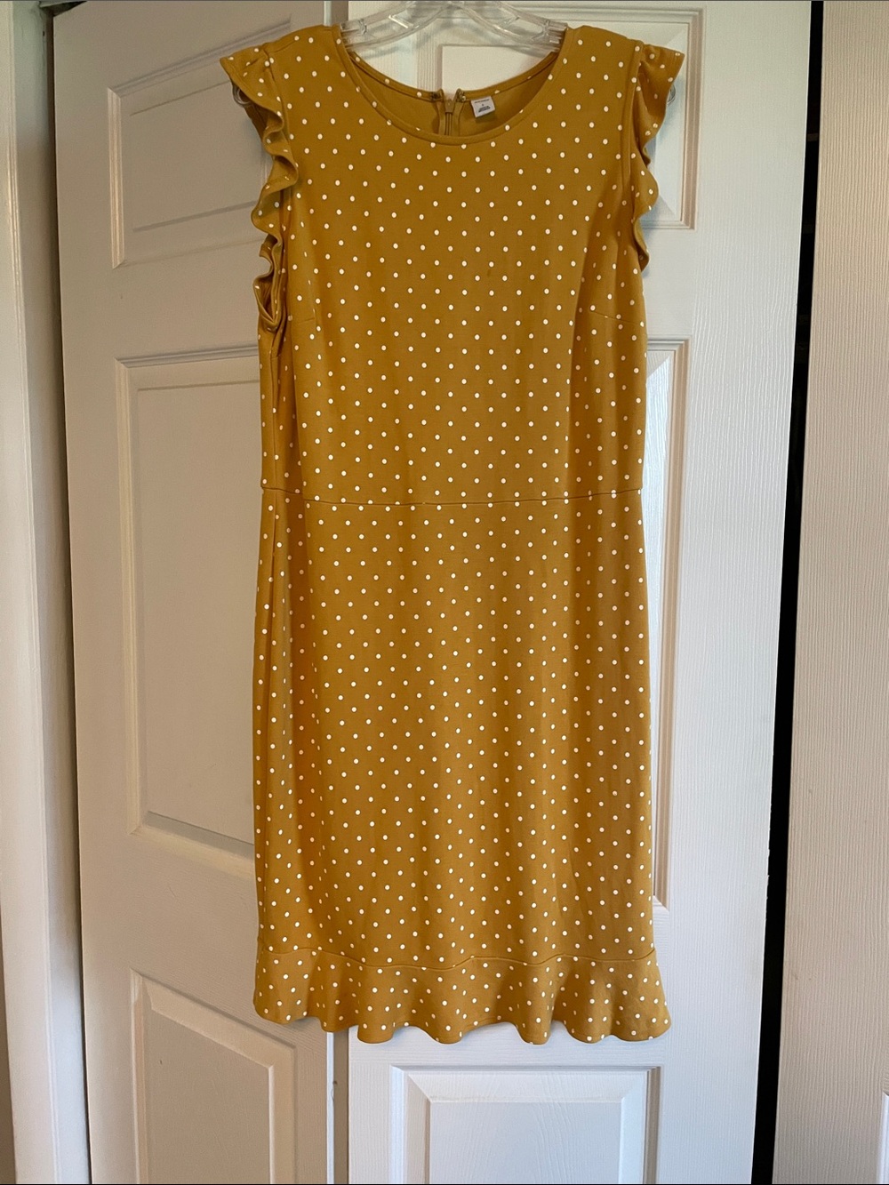Old Navy Mustard Yellow Polka Dot Ruffle Hem Midi Dress
